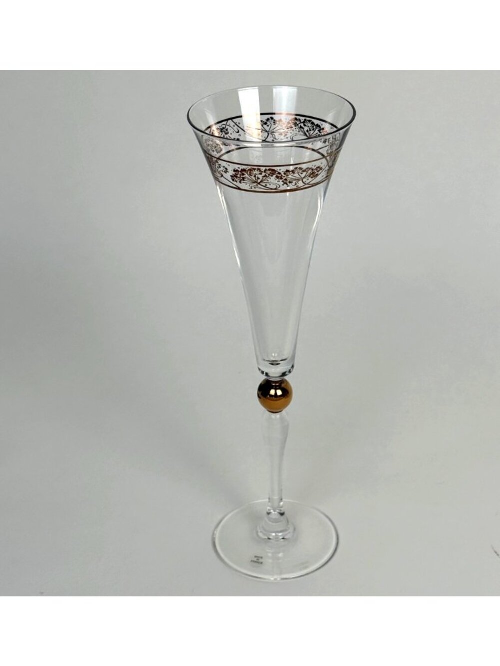 Godiva 2000 Crystal Champagne Flute Copper Floral Band Made in France 10-1/4"